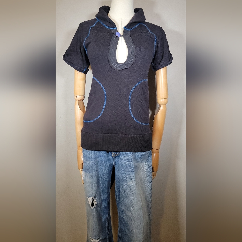 🪭Sale🪭Vintage Free People Womens Black/Blue Sweater Blouse,size Small